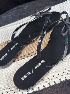 Melissa Black Glossy Bow Jelly Sandals